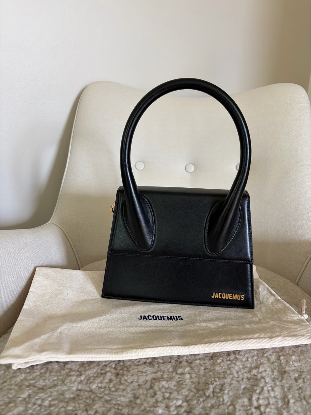 Jacquemus Black Leather Structured Top-Handle Satchel
